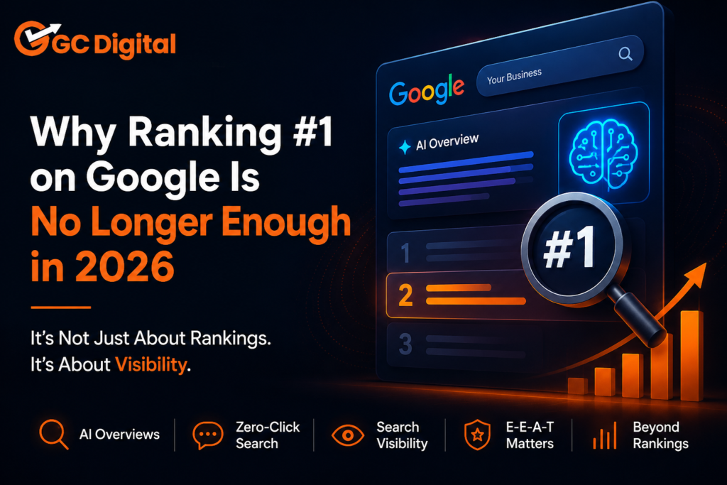 Why ranking #1 on Google is no longer enough in 2026, highlighting AI Overviews, zero-click search, and search visibility